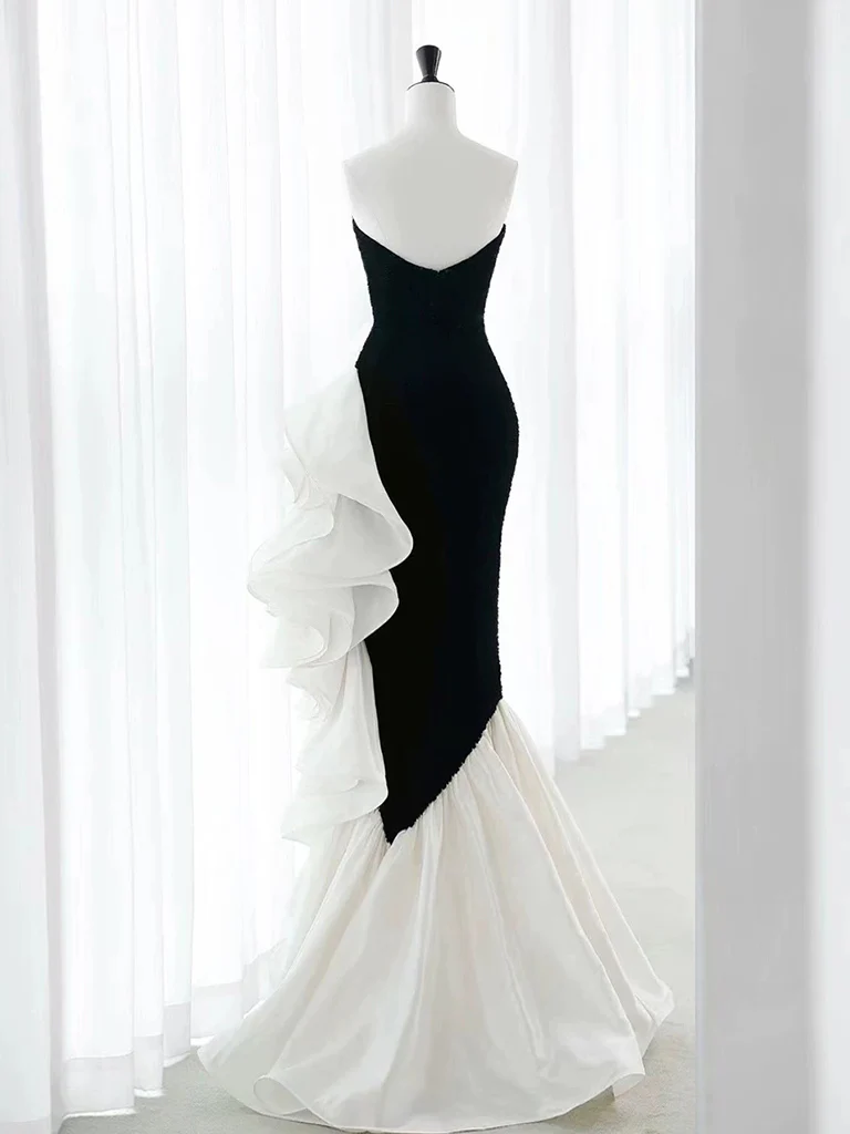Chic Velvet Black Long Prom Dress Mermaid Pleated Evening Dress Y8048