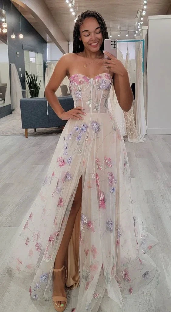 strapless a-line wedding dress with floral (ZD13713)