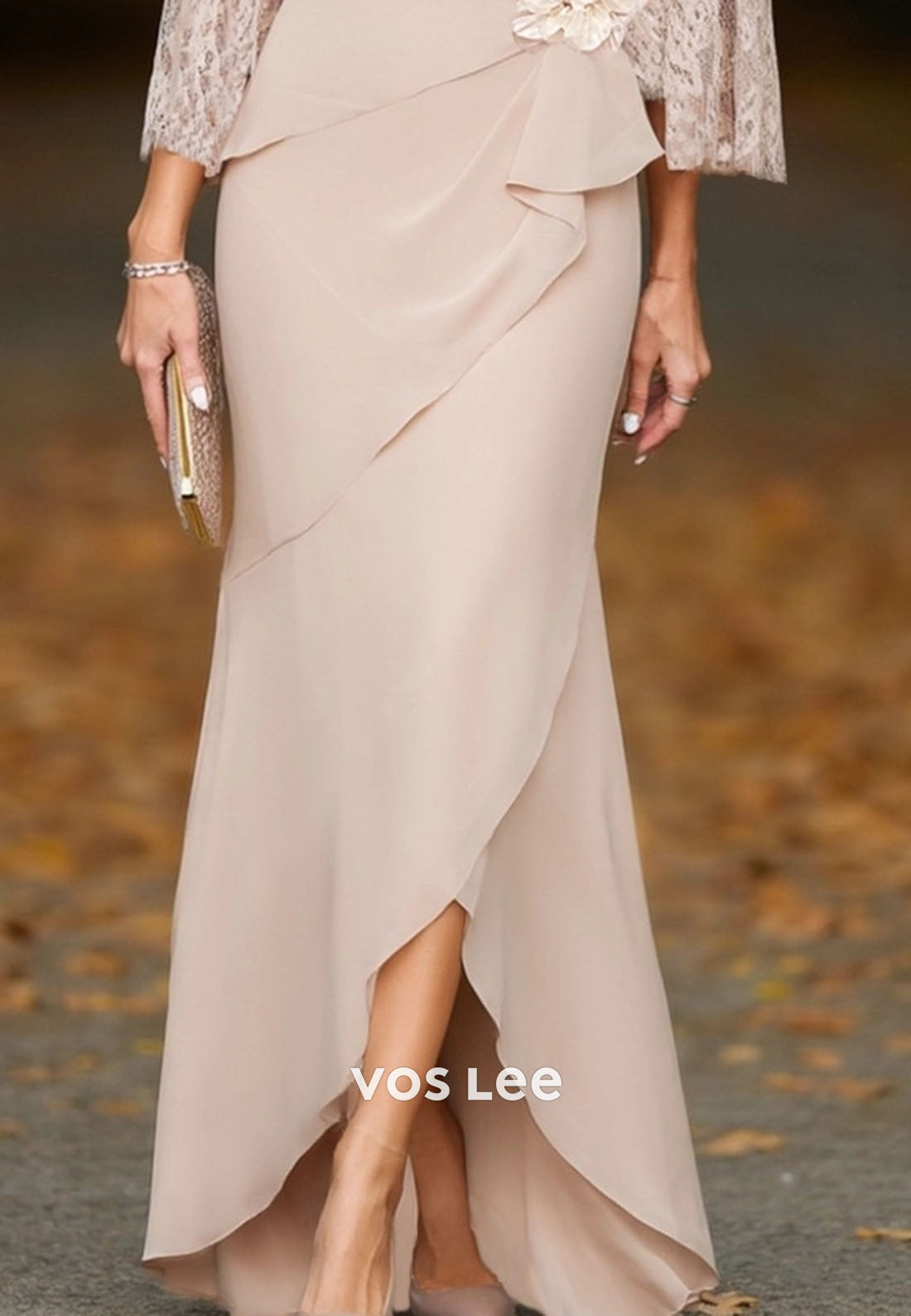 Wedding Dress Apricot V Neck Lace Maxi Mother of the Bride Dress