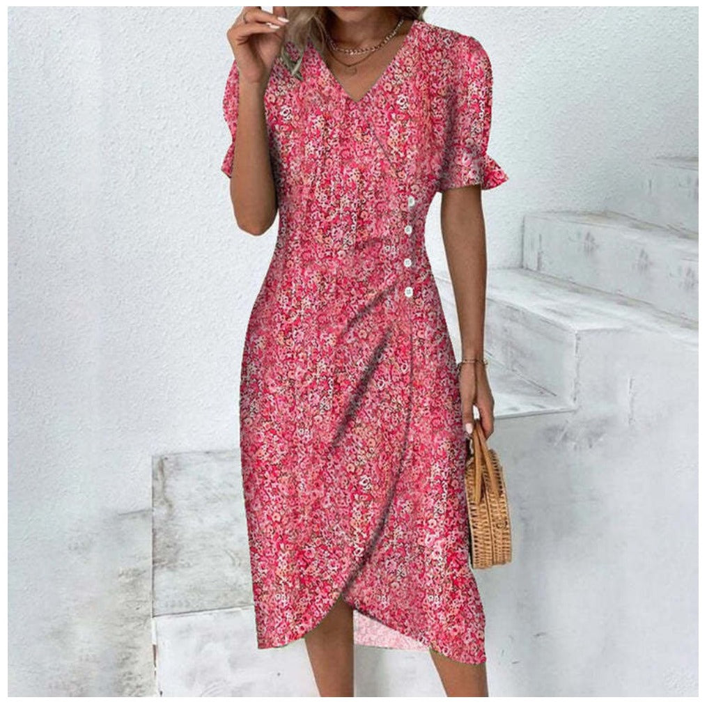 Dorotea Short Sleeve Dress with Floral Print for Women Easy Wear Style