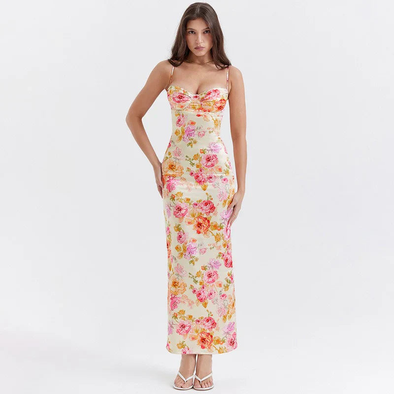 Lucy Floral Satin Maxi Dress