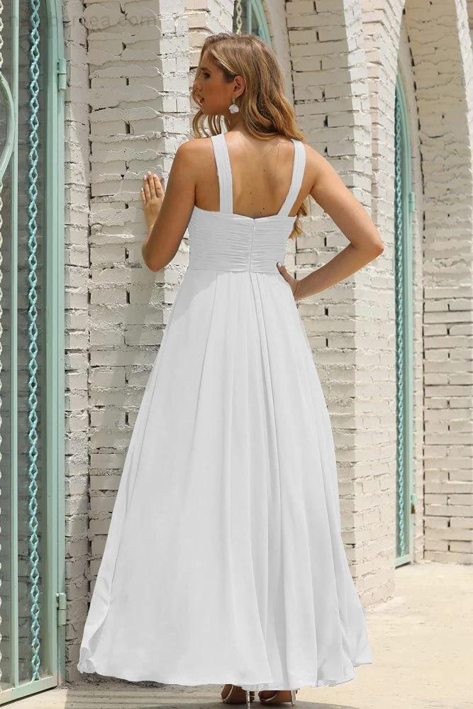 ZapDress Women Halter Chiffon Bridesmaid Dress A-line Long Formal Prom Gown (ZD17050)