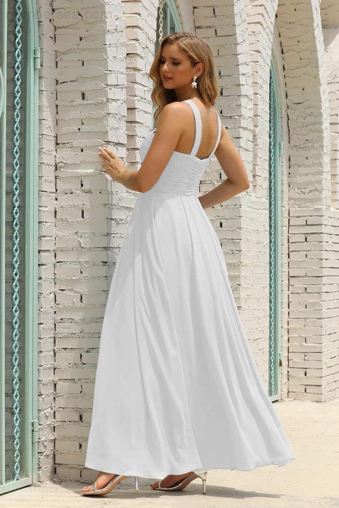 ZapDress Women Halter Chiffon Bridesmaid Dress A-line Long Formal Prom Gown (ZD17050)