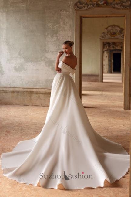 White Beach Wedding Dress Mermaid Sweetheart Off The Shoulder Sleeveless Panel Train Satin Bridal Gown With Pearls