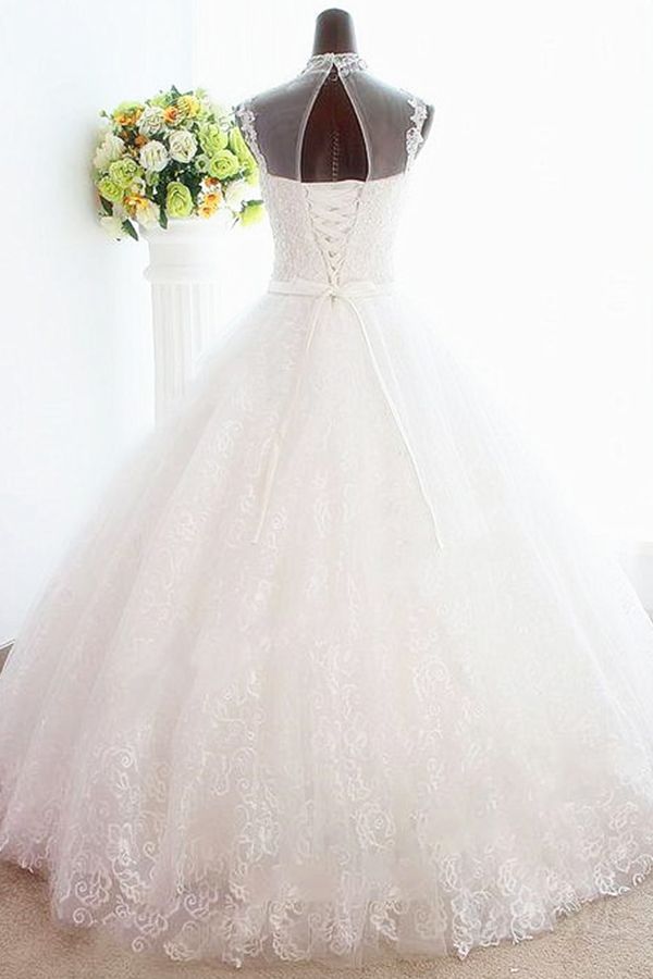 White High Collar Popular Bridal Dresses Lace Sexy Lace-Up  Popular Ball Gowns Bridal Dresses
