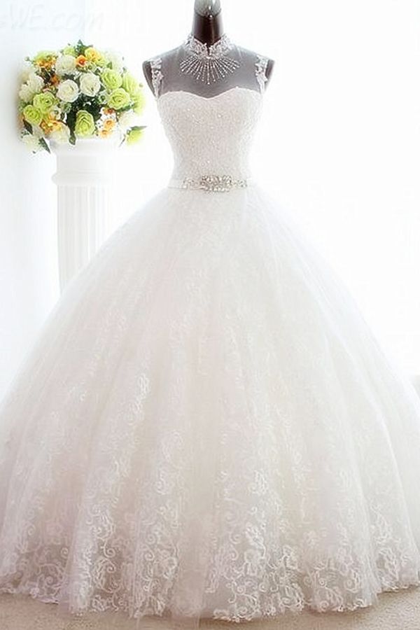 White High Collar Popular Bridal Dresses Lace Sexy Lace-Up  Popular Ball Gowns Bridal Dresses