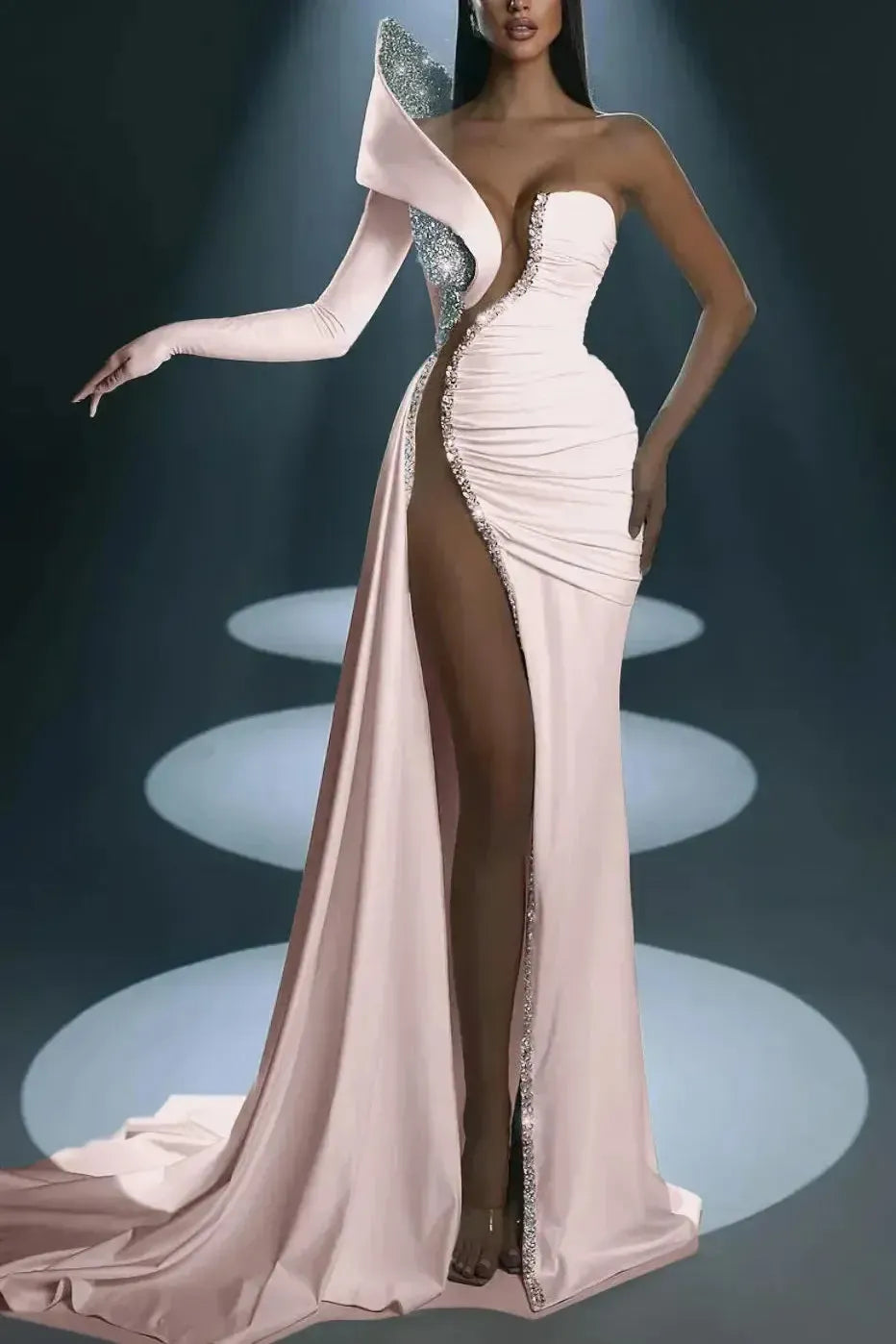 White Prom Dress Evening Formal Dress Long Mermaid One Shoulder With High Slit