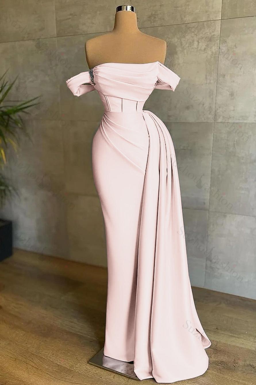 White Prom Dress Mermaid Strapless Off The Shoulder Satin Panel Train Formal Dress