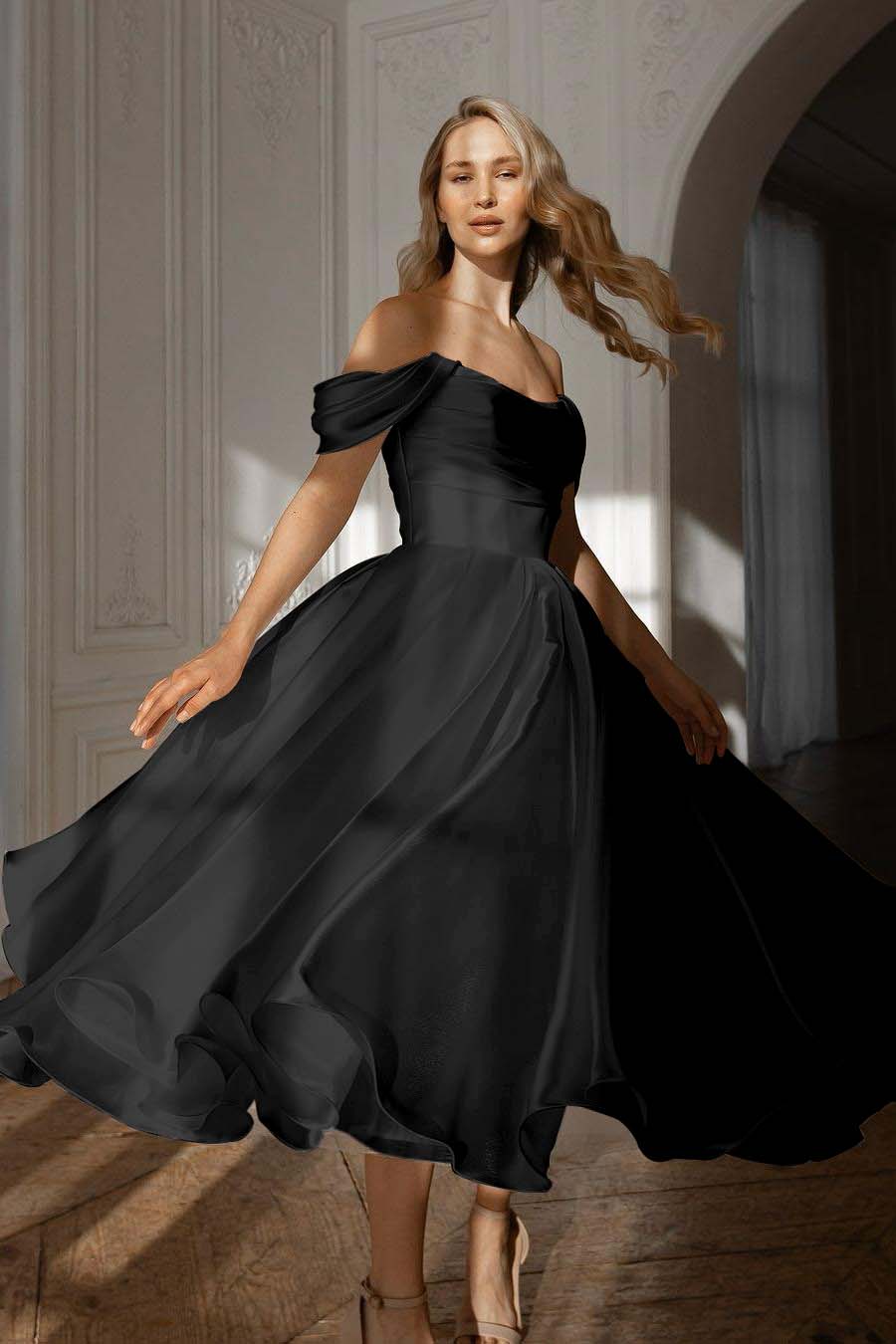 White Prom Dress Off the Shoulder Sleeveless Long Evening Formal Dress With Pleated