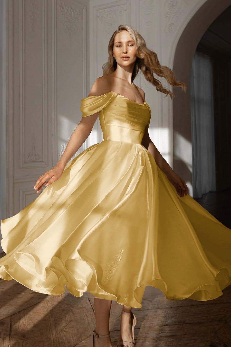 White Prom Dress Off the Shoulder Sleeveless Long Evening Formal Dress With Pleated