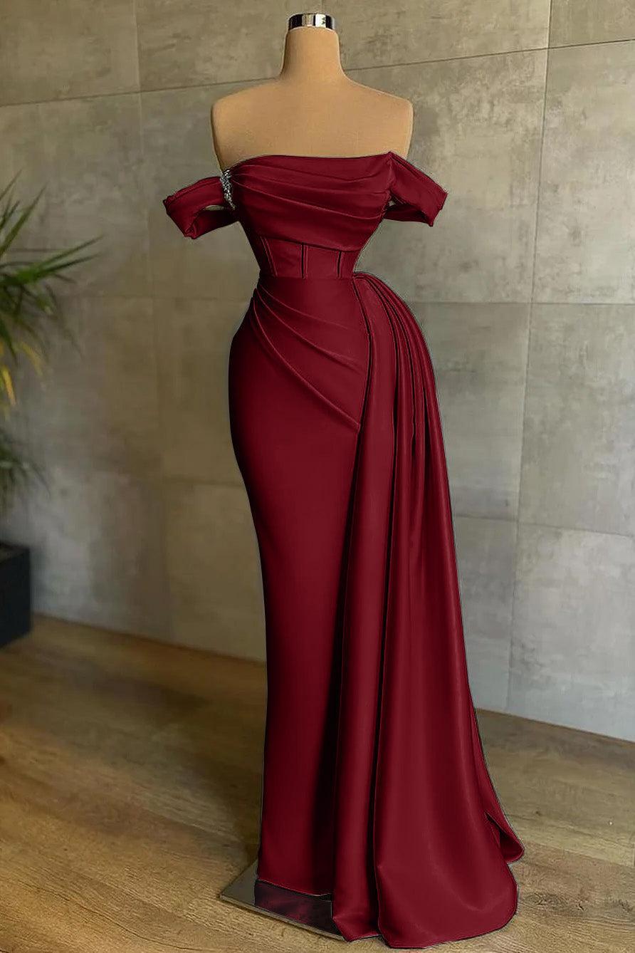 White Prom Dress Mermaid Strapless Off The Shoulder Satin Panel Train Formal Dress