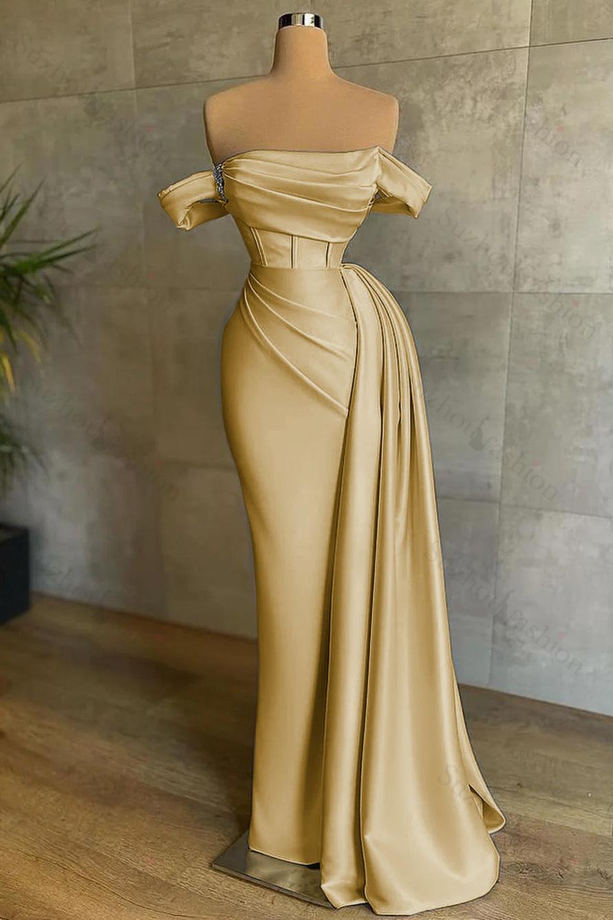 White Prom Dress Mermaid Strapless Off The Shoulder Satin Panel Train Formal Dress