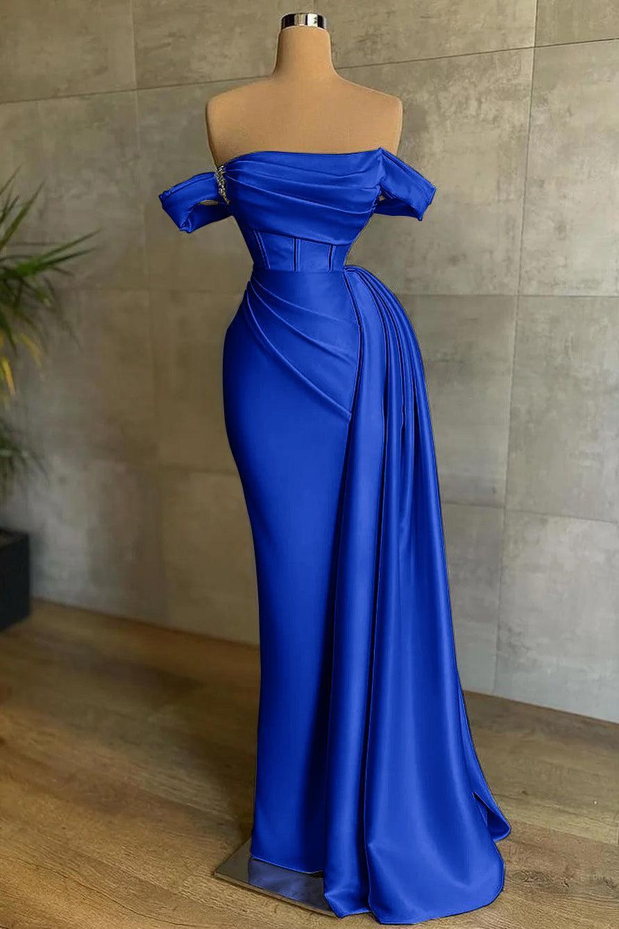 White Prom Dress Mermaid Strapless Off The Shoulder Satin Panel Train Formal Dress