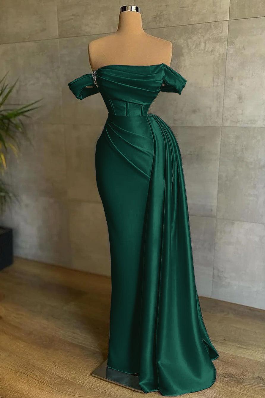 White Prom Dress Mermaid Strapless Off The Shoulder Satin Panel Train Formal Dress