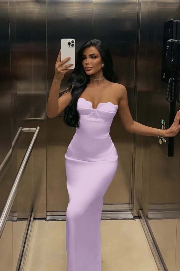 White Prom Dress Strapless Sleeveless Long Mermaid Evening Formal Dress With Pleated