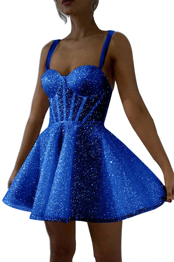 White Sequins Spaghetti Strap Sleeveless A Line Short Homecoming Dress
