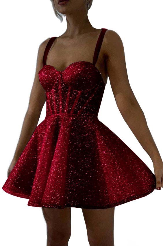 White Sequins Spaghetti Strap Sleeveless A Line Short Homecoming Dress
