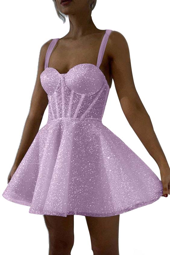 White Sequins Spaghetti Strap Sleeveless A Line Short Homecoming Dress