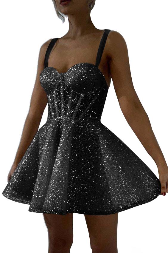 White Sequins Spaghetti Strap Sleeveless A Line Short Homecoming Dress