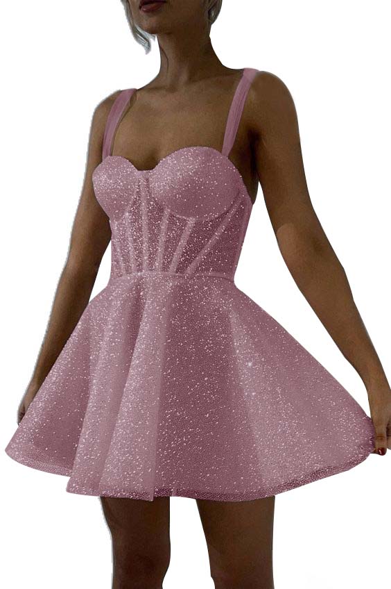 White Sequins Spaghetti Strap Sleeveless A Line Short Homecoming Dress