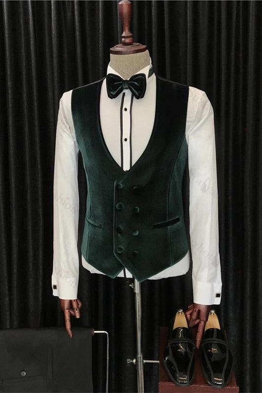White Velvet Shawl Lapel Three Piece Wedding Suit