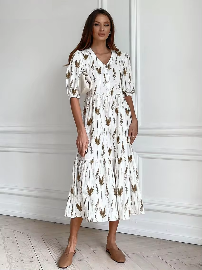 Isolda Summery Midi Dress with a V-neck for Women Casual Daywear