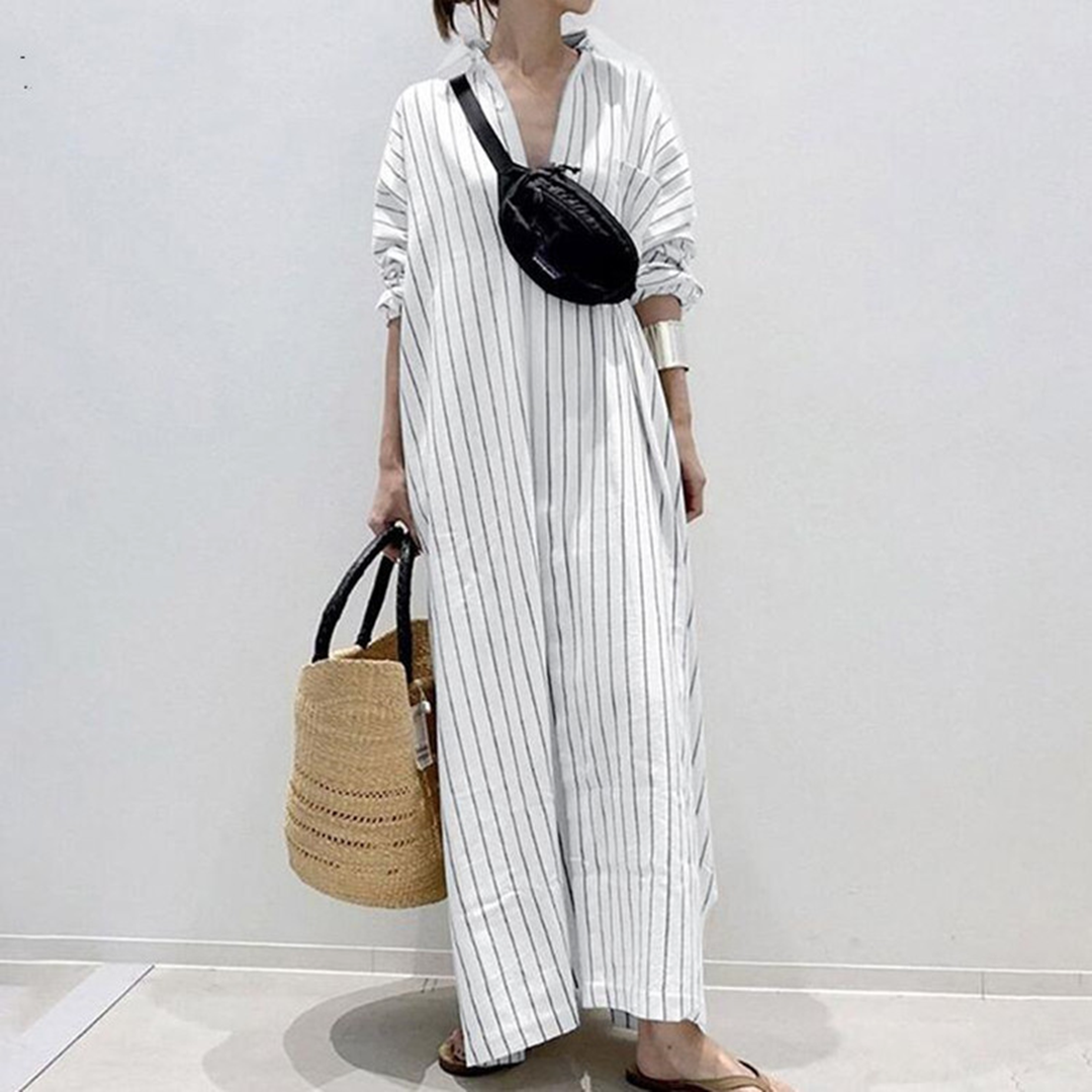 Dafne Minimalist Loose Striped Dress Statement Occasion Edit