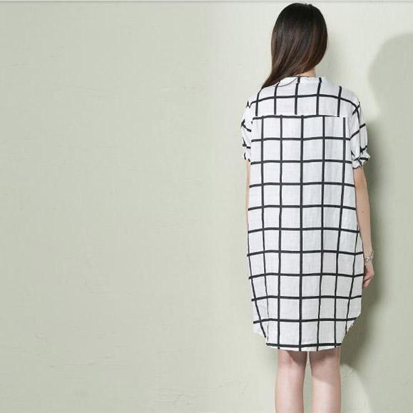 White grid summer baggy dress plus size shift dress sundresses