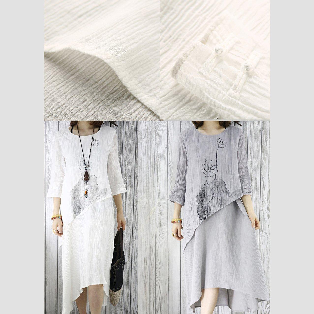 White layered summer dress linen maxi dresses half sleeve traveling clothing
