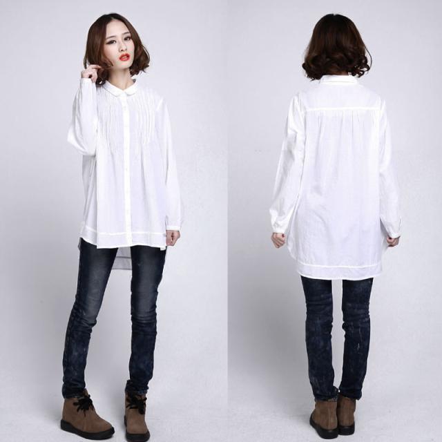 White oversize long cotton shirts long sleeve cotton dress blouse