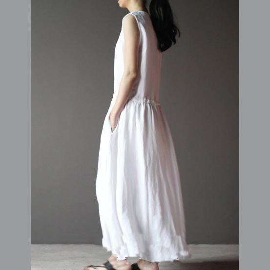 White summer linen dress sleeveless sundress casual maxi dress