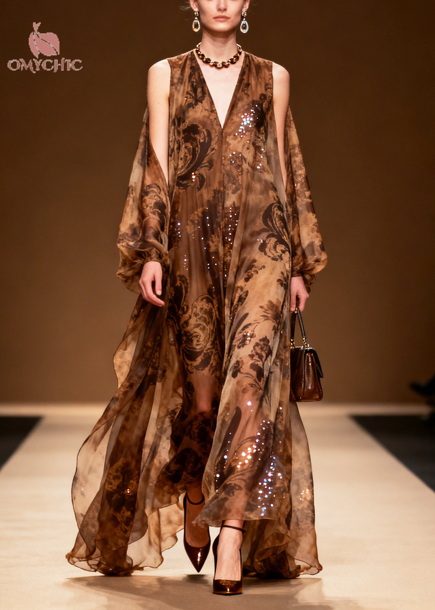 Women Coffee Print Sparkly Silk Vestidos Dresses Summer