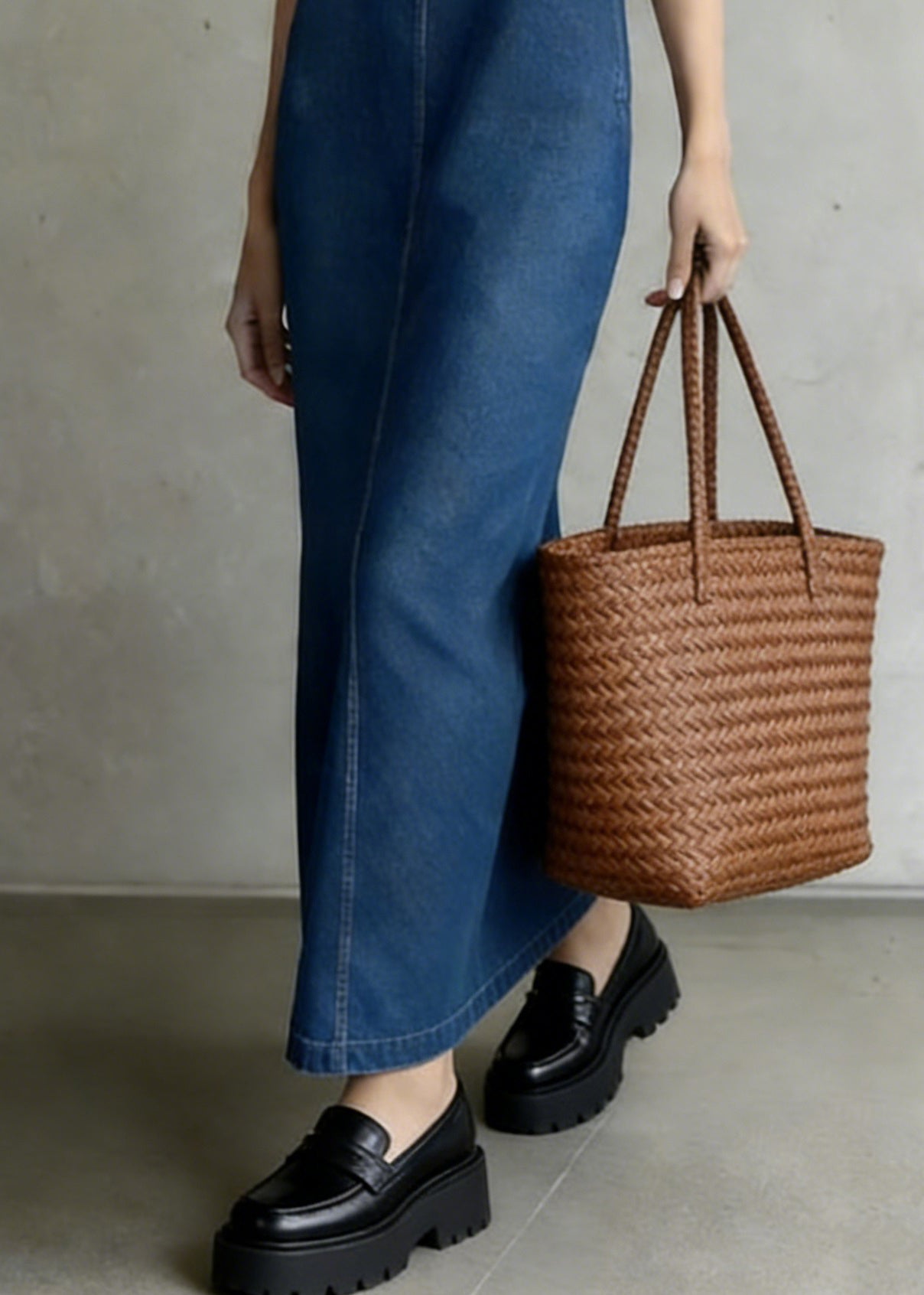 Women Denim Blue O-Neck Patchwork Long Dress Summer