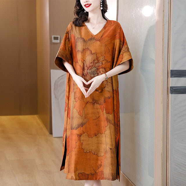 Loose Floral Silk Luxury Elegant Party Dress - Omychic