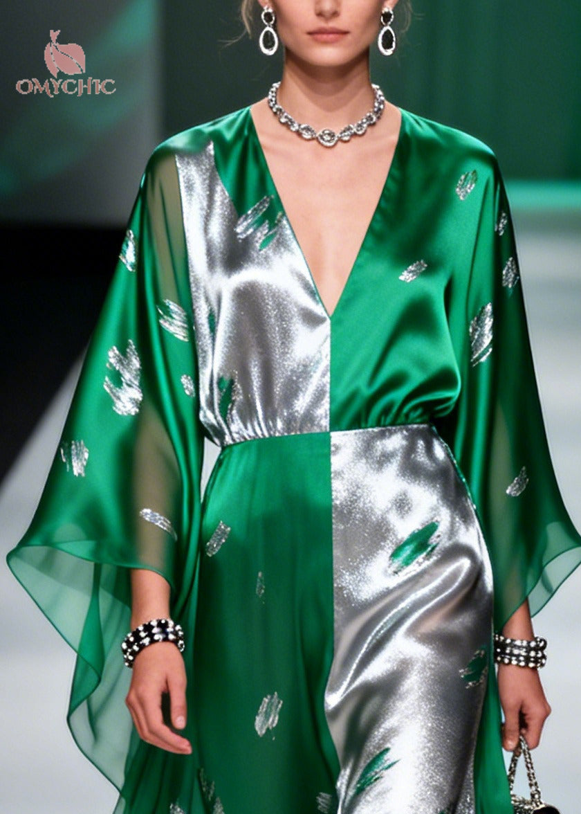 Women Green Asymmetrical Patchwork Exra Large Hem Chiffon Dresses Summer