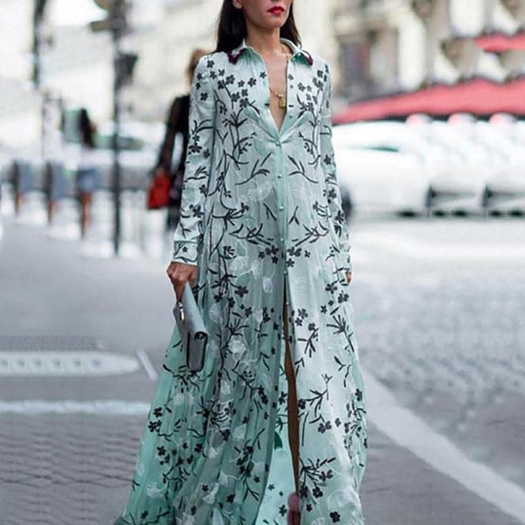 Women Print Dress Long Sleeve Maxi Dresses