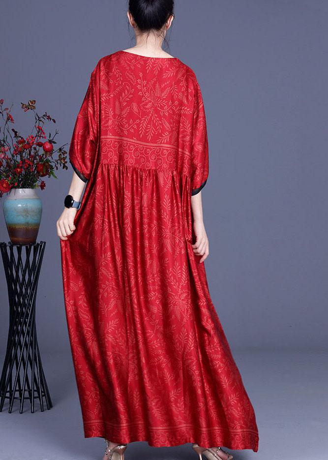 Women Red Print Silk Half Sleeve Summer Dresses