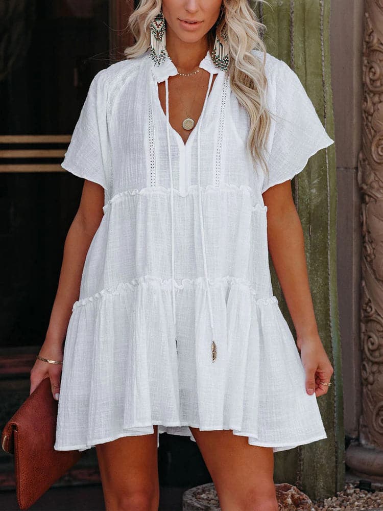 Women Summer Short Sleeve Solid Loose Dress
