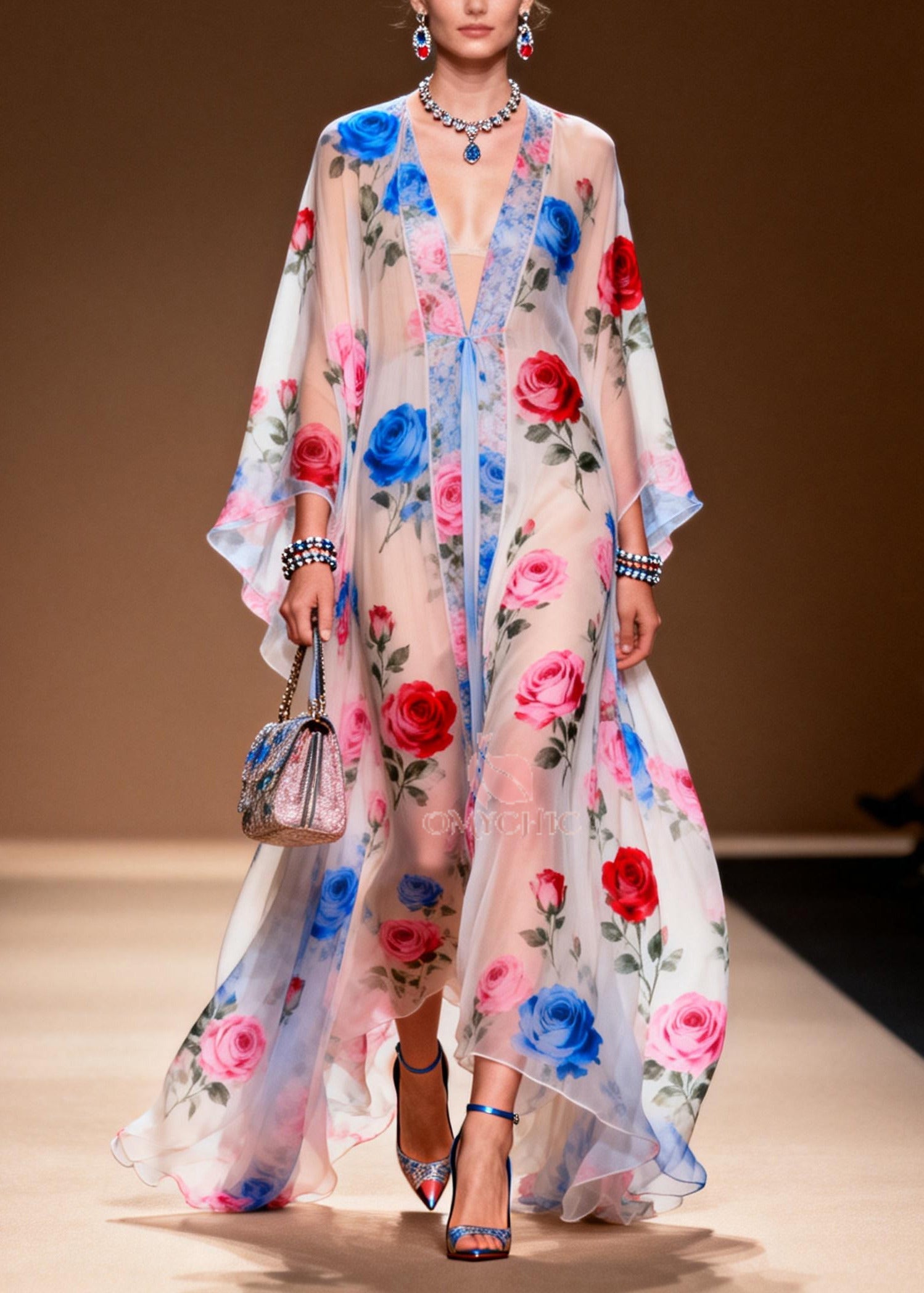 Women White Oversized Floral Print Chiffon Vacation Dresses Summer