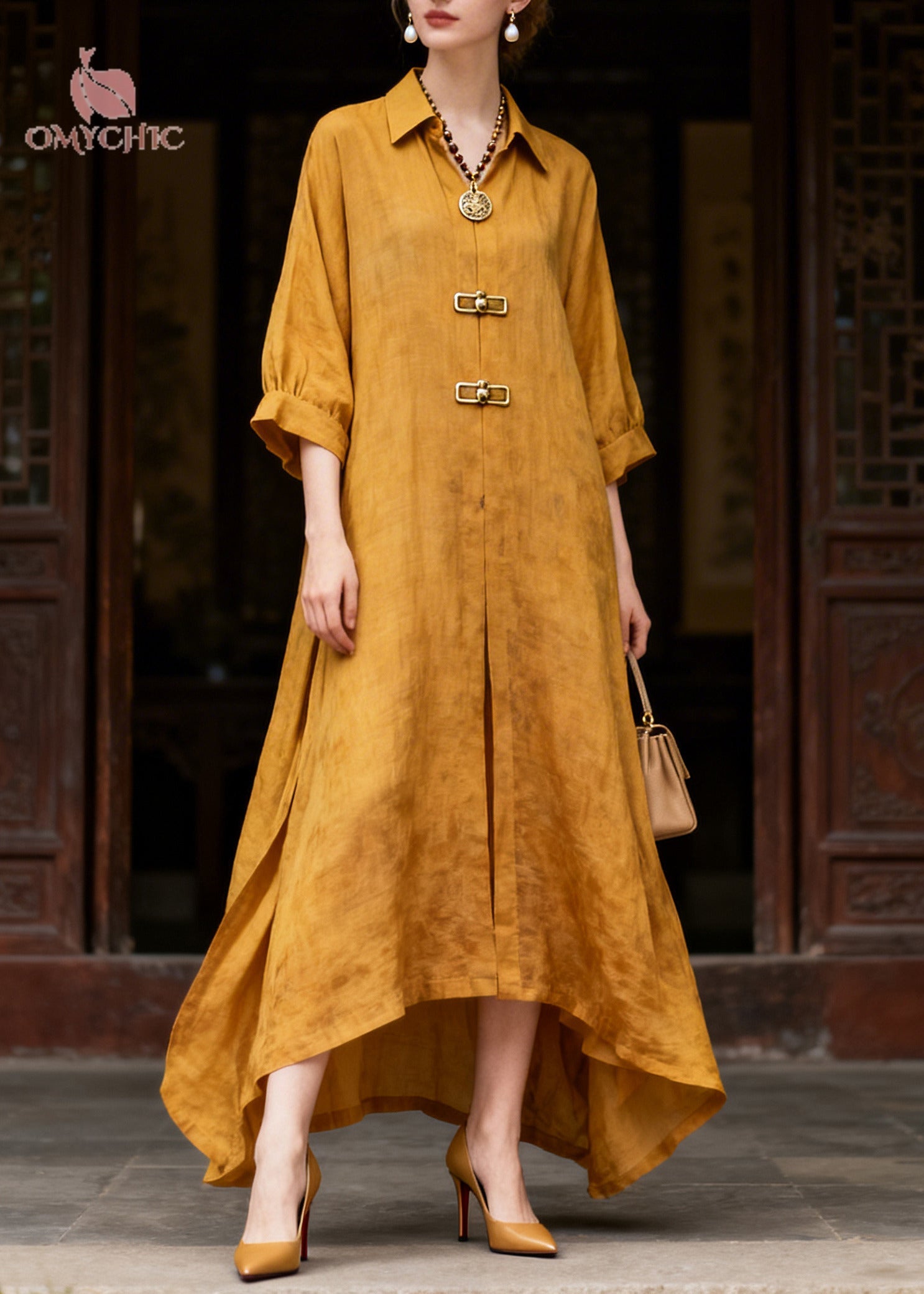 Women Yellow Oversized Cotton Vacation Dresses Summer
