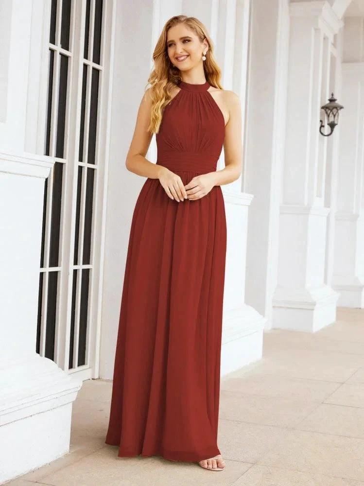 Numbersea Halter Sleeveless Bridesmaid Dresses Long for Party Wedding Evening 28054 by numbersea