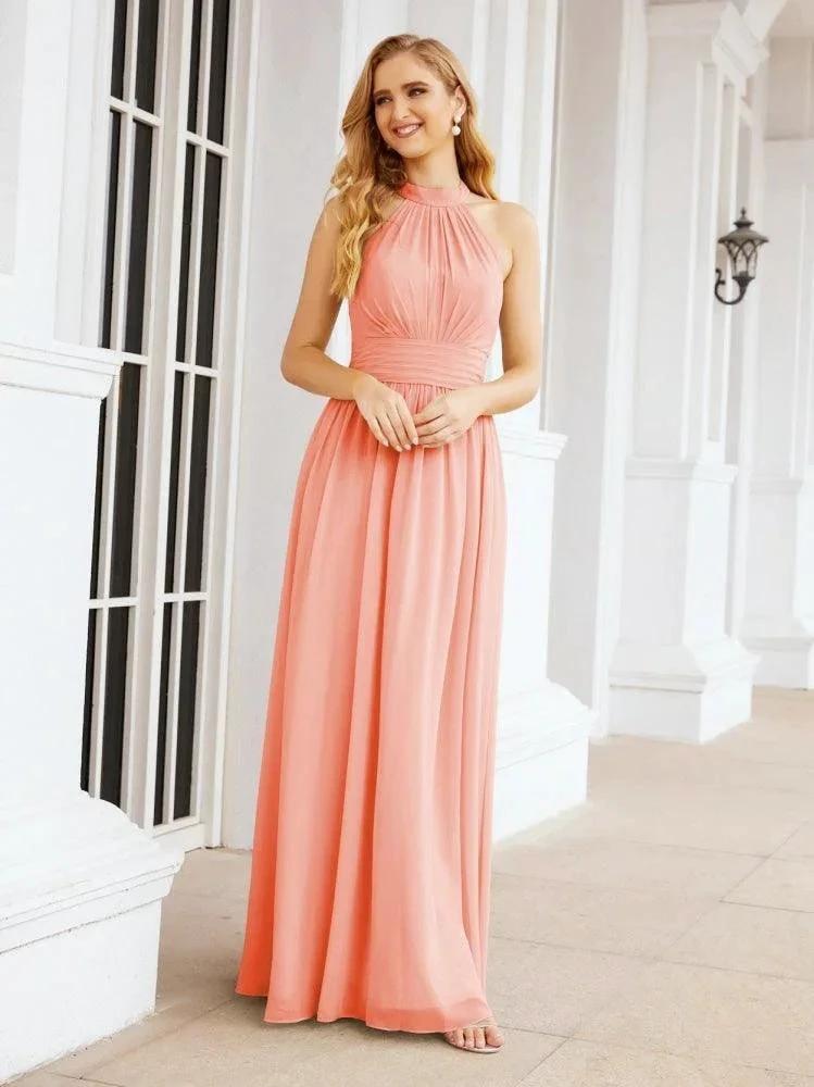 Numbersea Halter Sleeveless Bridesmaid Dresses Long for Party Wedding Evening 28054 by numbersea
