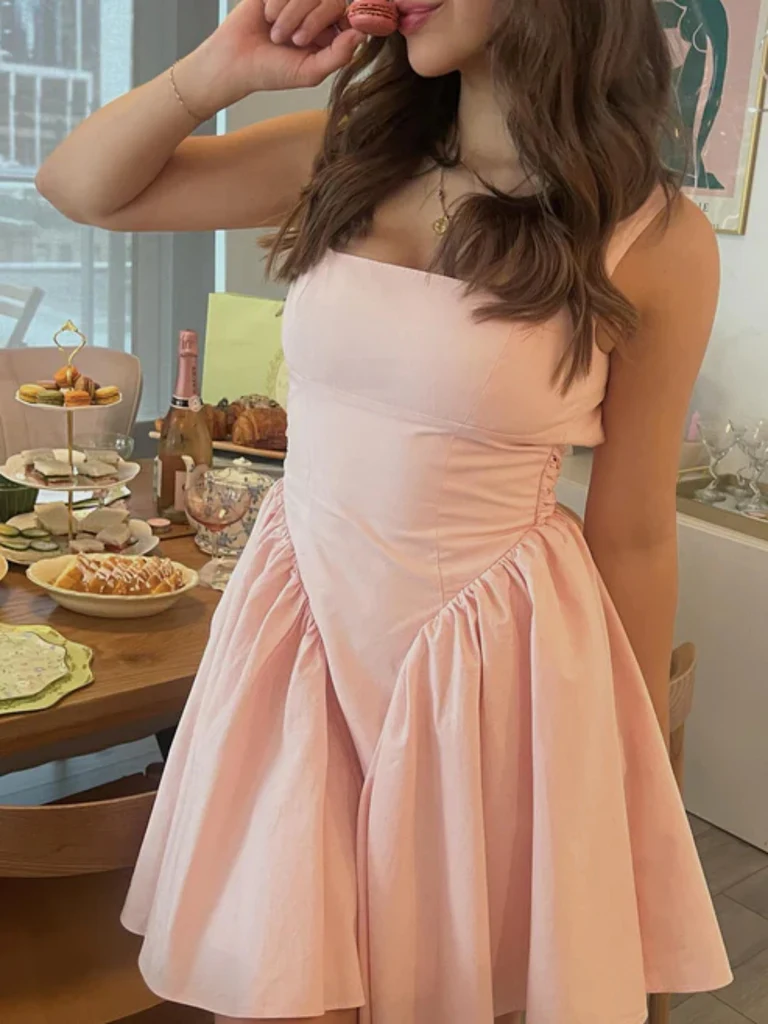 Simple Pink Satin Short Prom Dress, Open Back Homecoming Dress Y7850 - VelvetHem