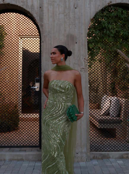 Gorgeous Strapless Apple Green Sequin Long Prom Dress Party Gown With Ribbon - View 6 | VelvetHem