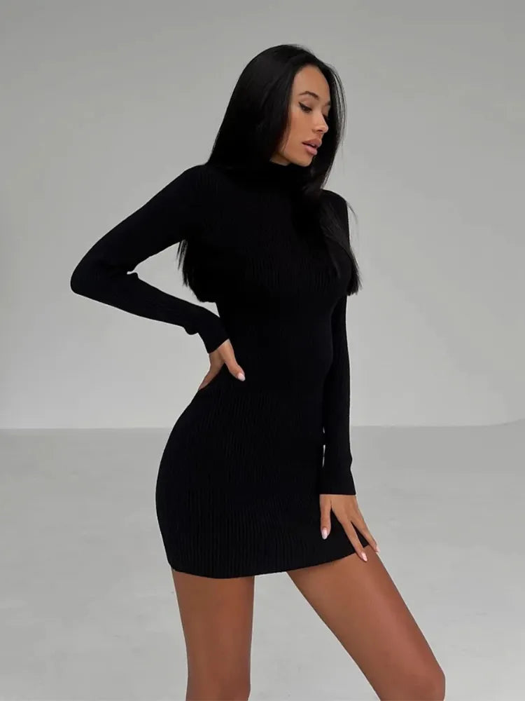 Black Party Evening Dresses for Women Spring Long Sleeve Bodycon Dress