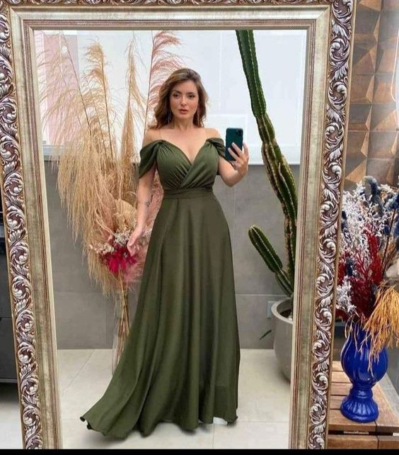 Off The Shoulder Green Prom Dress,Bridesmaid Dress