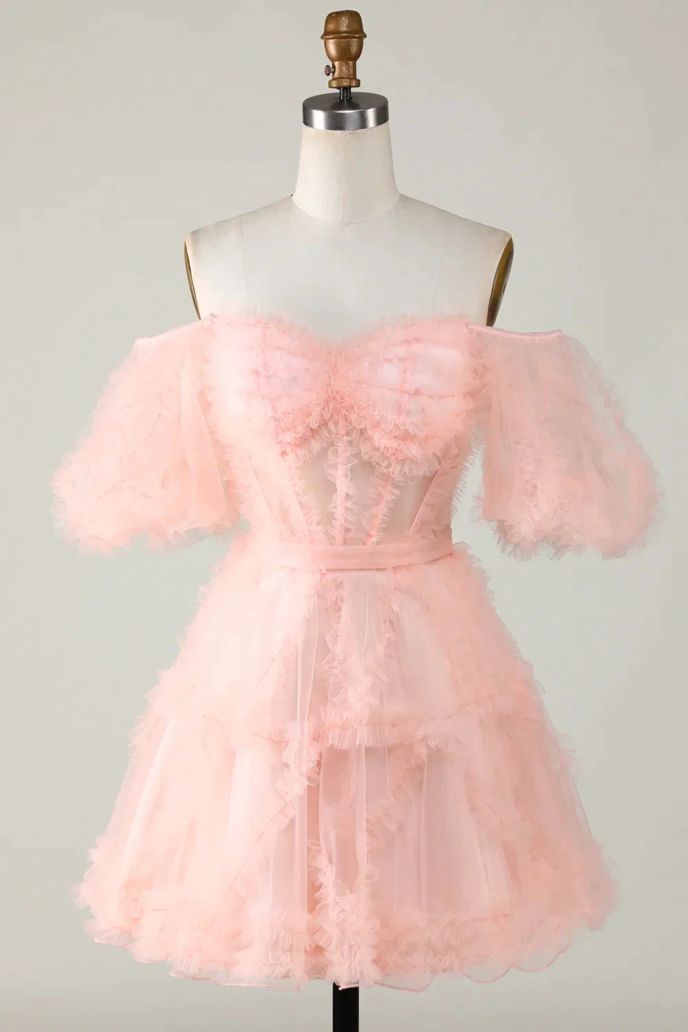 Blush Tulle Off The Shoulder Short Homecoming Dress Y2616 by simplepromdress