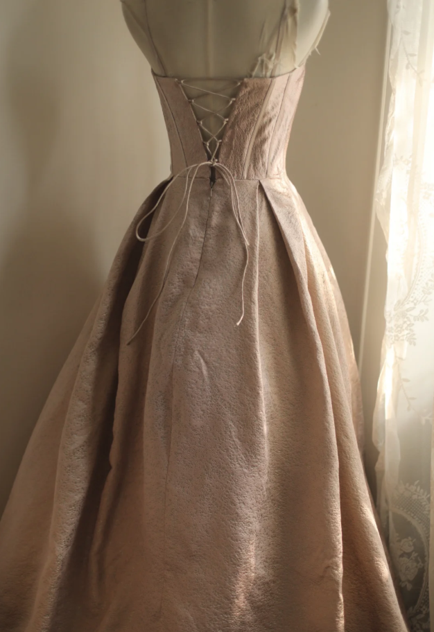 Beautiful Spaghetti Strap Pink Satin Floral A Line Long party Dress Birthday Prom Dress - View 4 | VelvetHem
