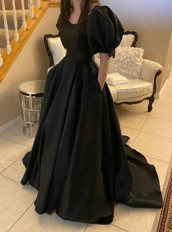 Mermaid Black Formal Evening Dresses With Short Sleeves Y4347 - VelvetHem