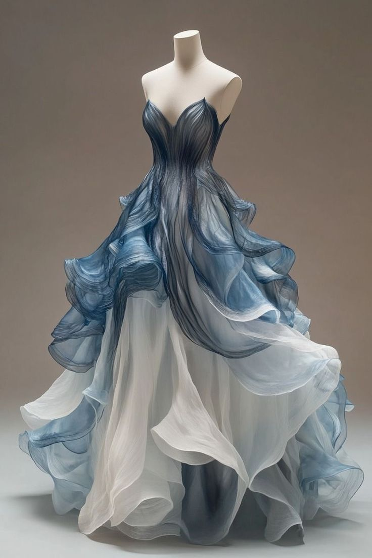 Unique Blue A Line Tulle Long Prom Dress,Blue Strapless Evening Dress - VelvetHem